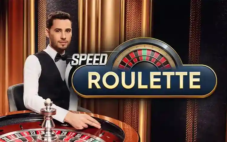 Hellspin Casino live Speed Roulette banner featuring a male dealer in a vest and bow tie at a roulette wheel